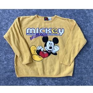Vintage 90s Walt Disney Mickey Mouse Sweater Womens Large Yellow Retro Y2K